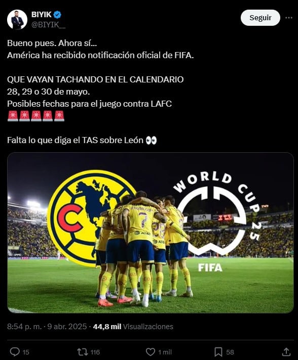FIFA habría notificado al Club América