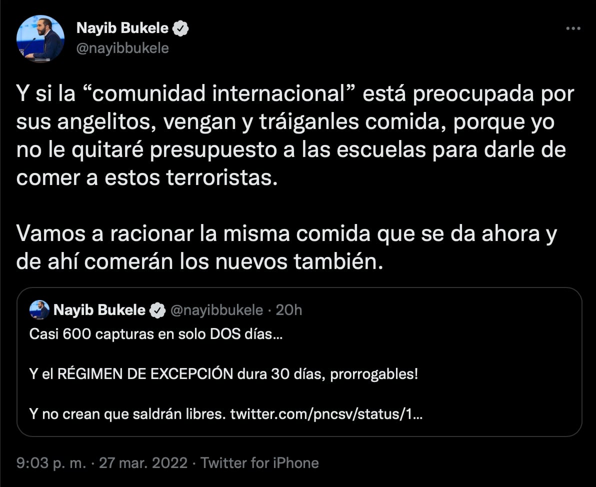 Nayib Bukele sobre las detenciones en El Salvador