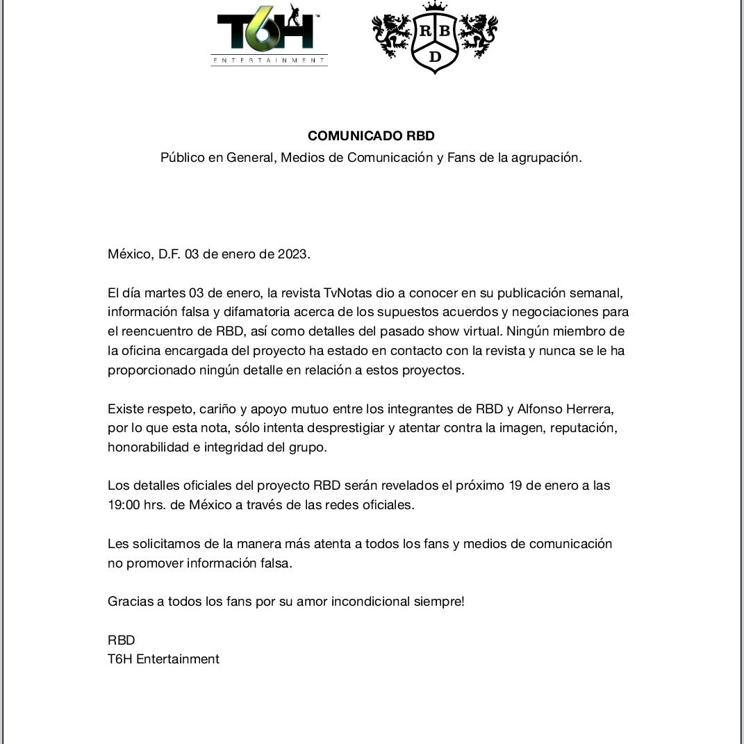 Comunicado de RBD sobre Poncho Herrera