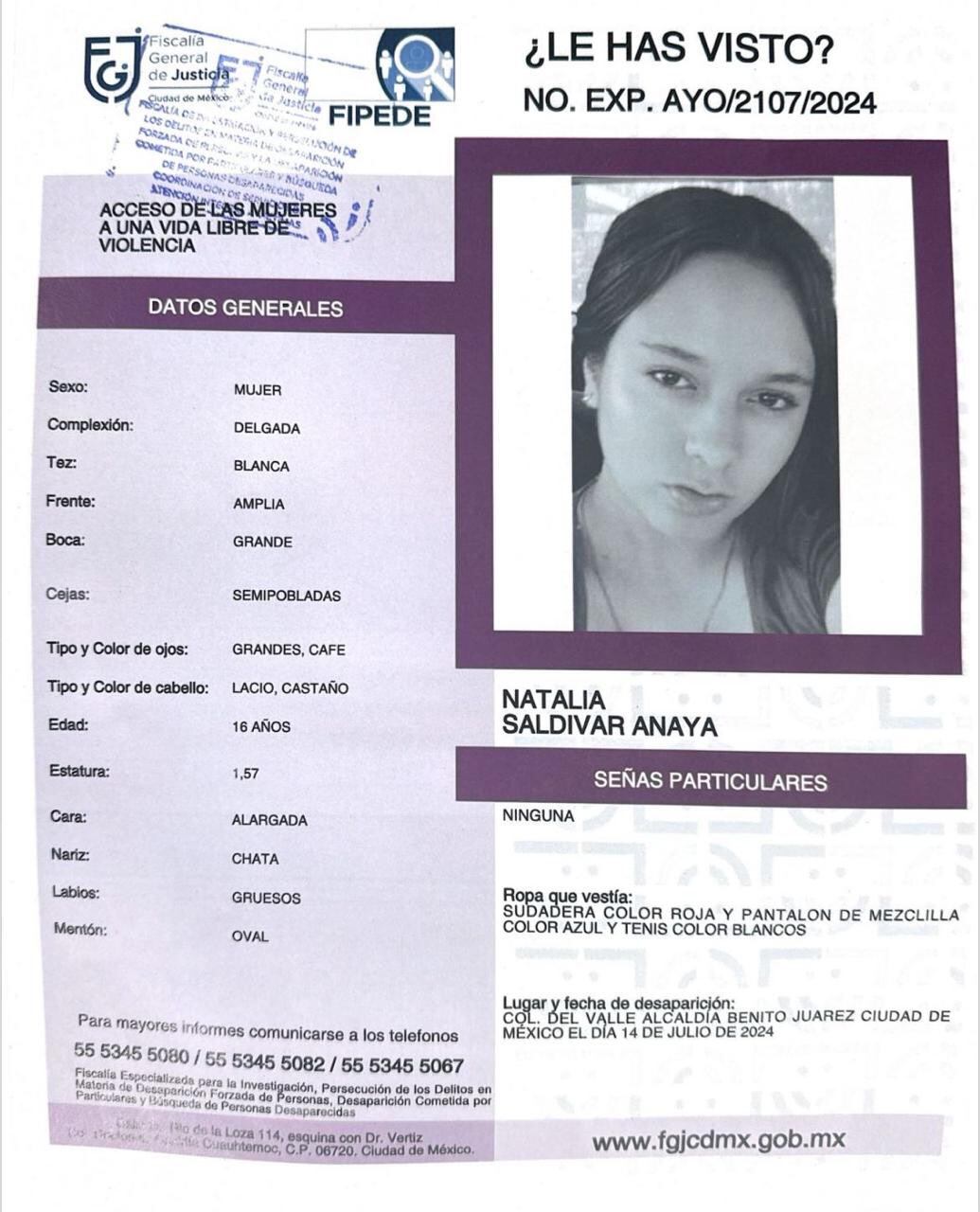 Natalia Saldivar Anaya, desaparecida en CDMX
