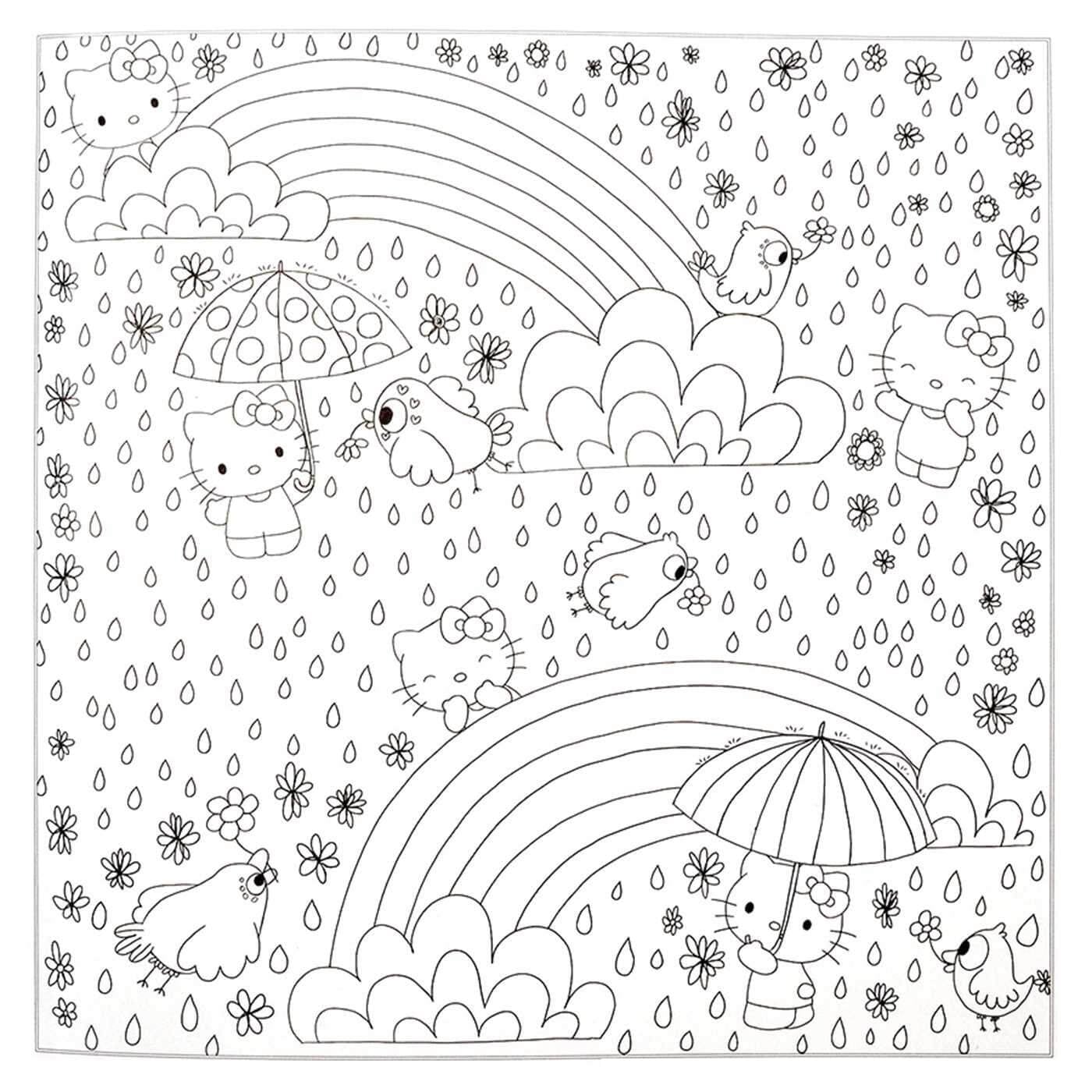 Los dibujos de Hello Kitty bajo la lluvia