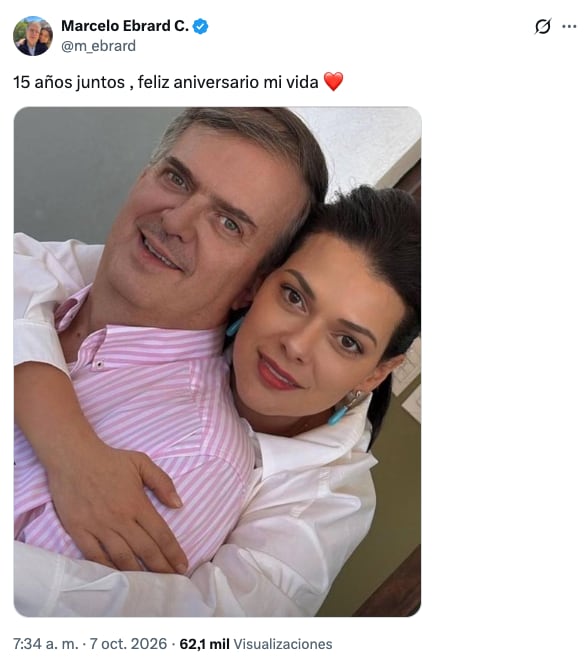 Marcelo Ebrard y Rosalinda Bueso celebran 15 años de matrimonio