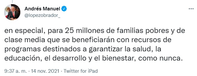 AMLO agradece a diputados la aprobación del presupuesto de egresos 2022/@lopezobrador_