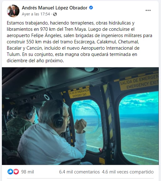 AMLO supervisa obras del Tren Maya
