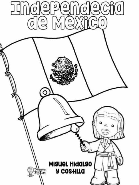Dibujo de la bandera de México con Miguel Hidalgo
