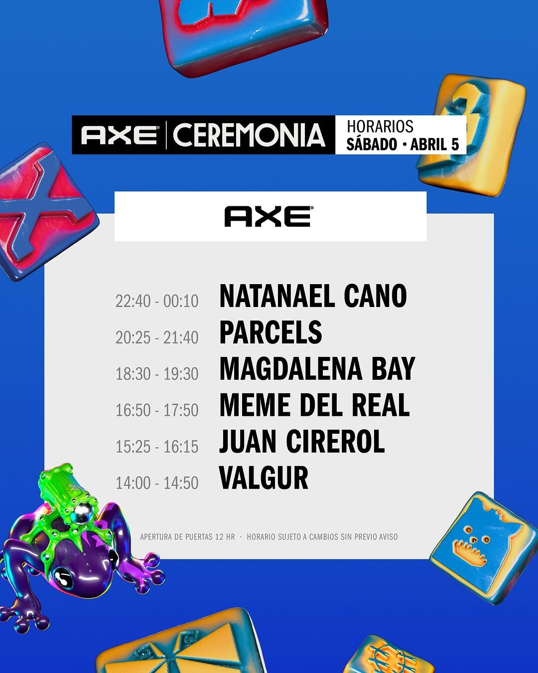 Axe Ceremonia 2025 Horarios por día y escenario