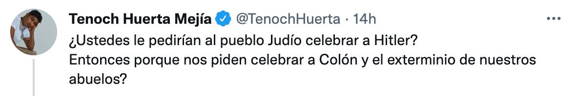 Tenoch Huerta sobre el Día de la Raza y el holocausto