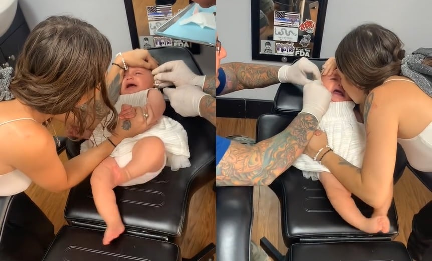 Perforación de orejas a bebé recién nacida