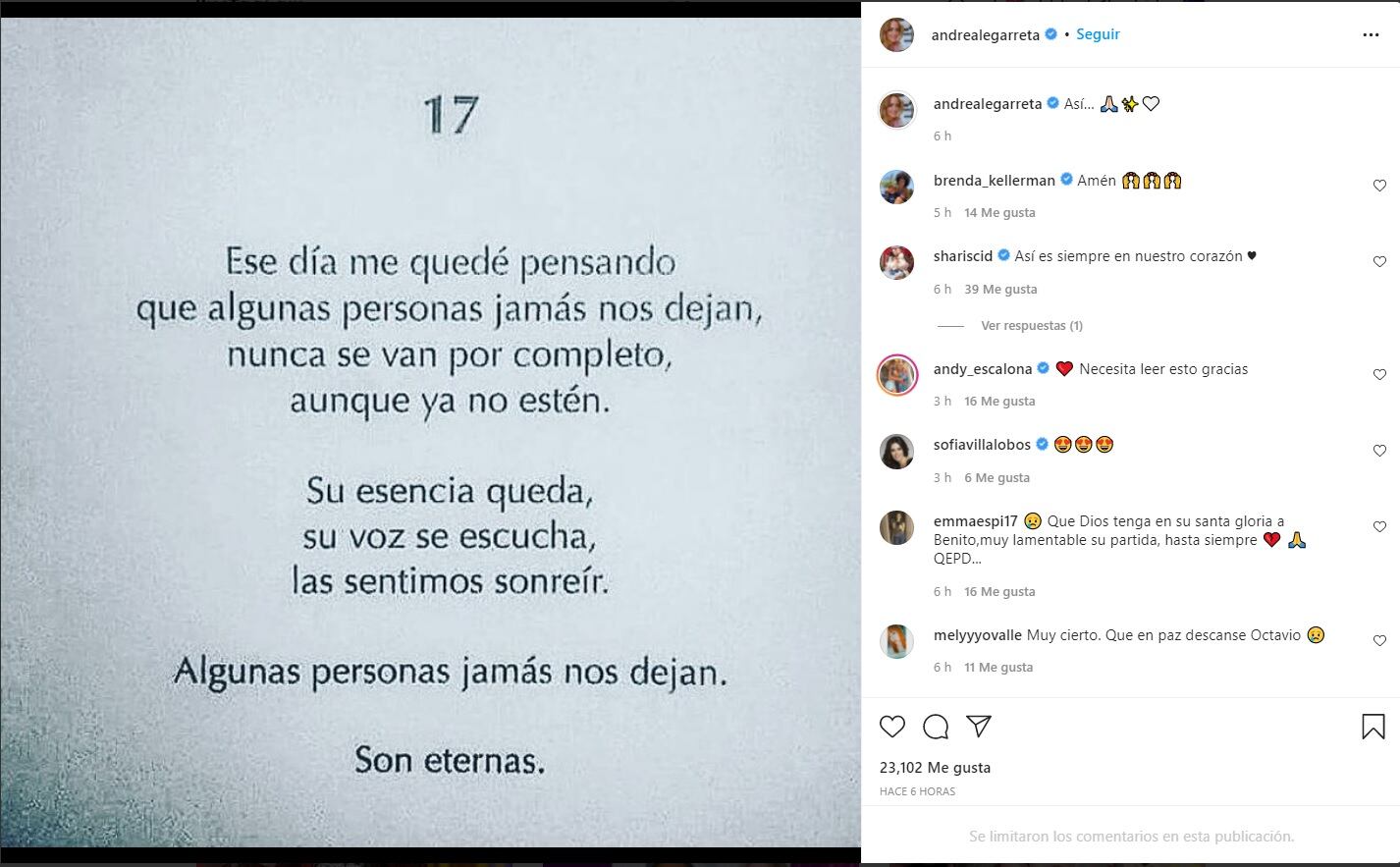Andrea Legarreta reflexión sobre la muerte