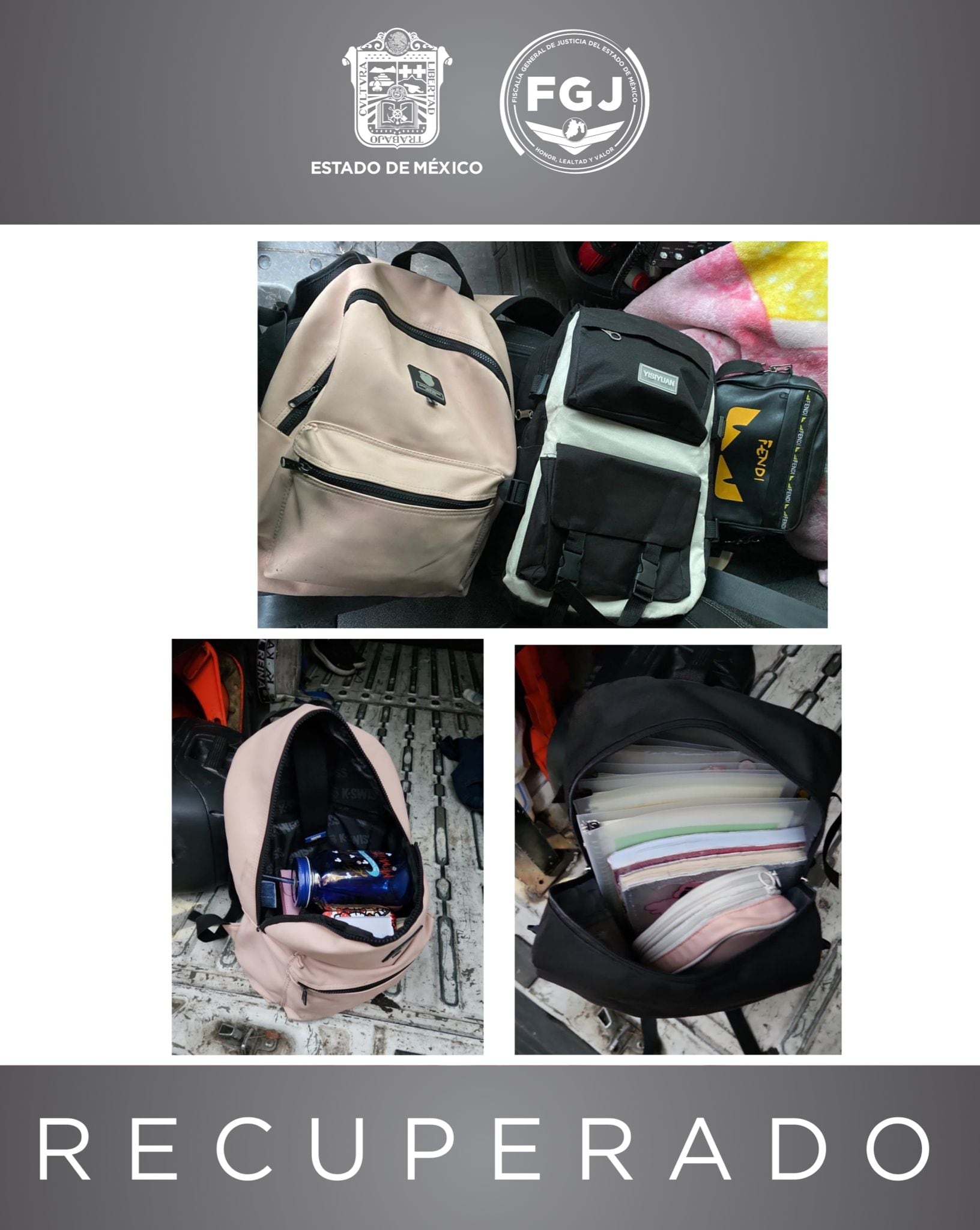 Recuperan mochilas robadas a estudiantes en Naucalpan