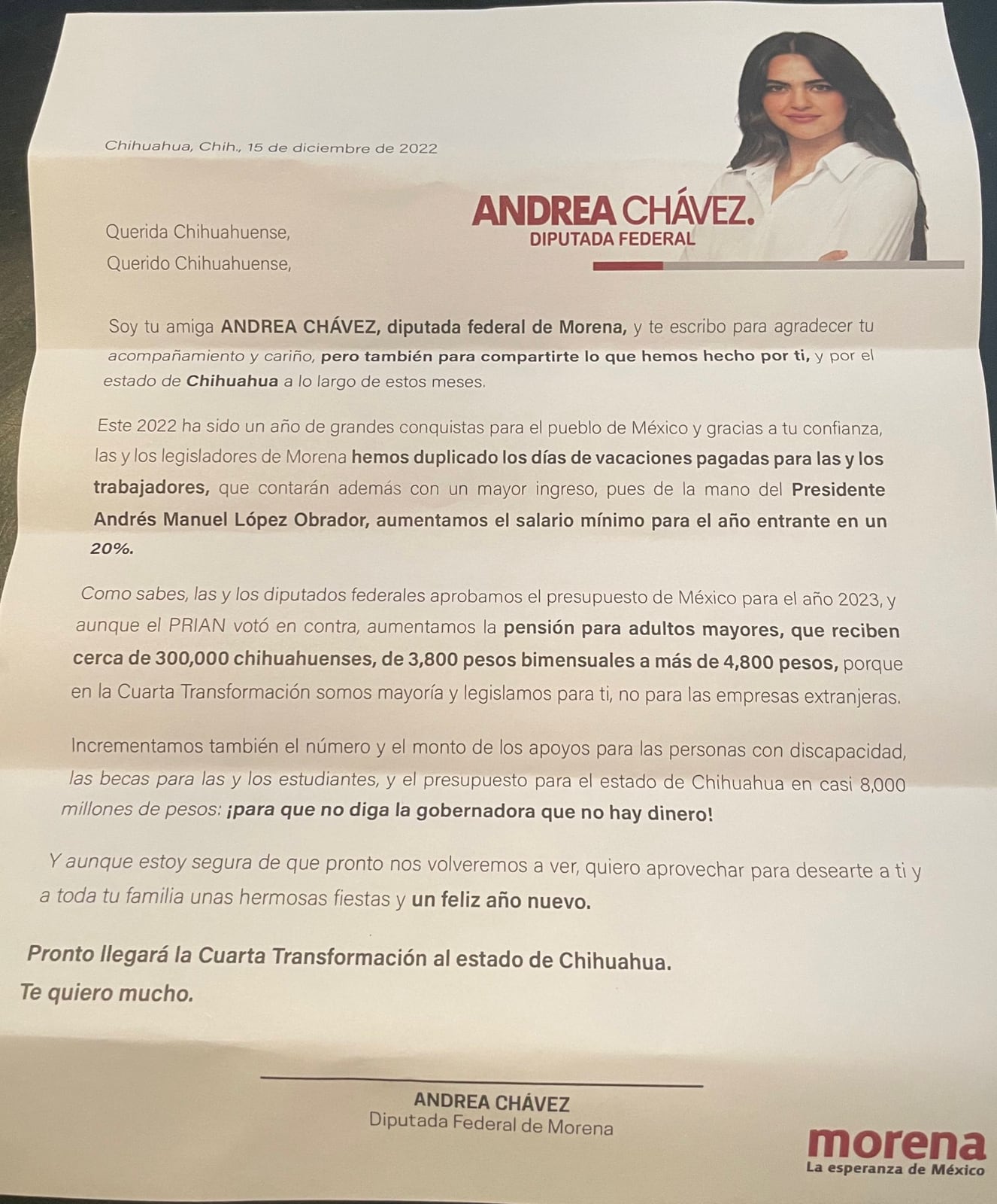 Andrea Chávez, relevo generacional de AMLO, manda cartas en Chihuahua y lanza dardo a la gobernadora Maru Campos