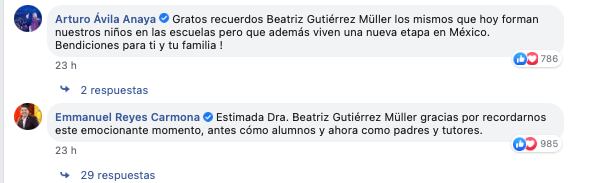 Comentarios hacia la publicación de Beatriz Gutiérrez Müller