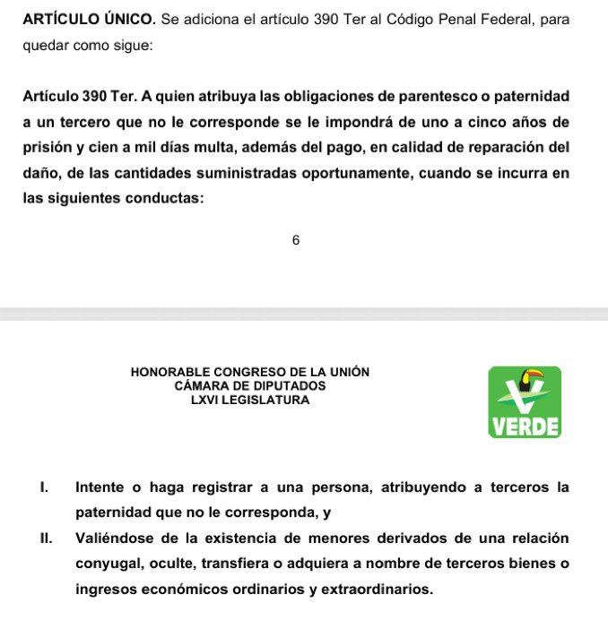 PVEM propone prisión y multas para quienes atribuyan falsa paternidad a un hombre