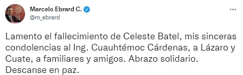 Marcelo Ebrard lamenta la muerte de Celeste Batel