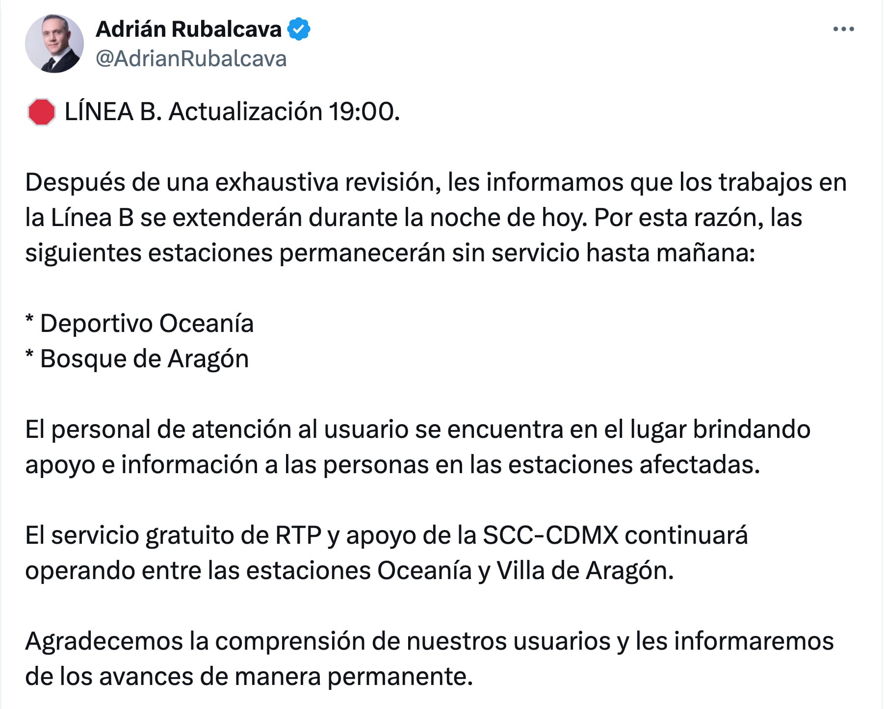 Línea B del Metro hoy miércoles 7 de mayo
