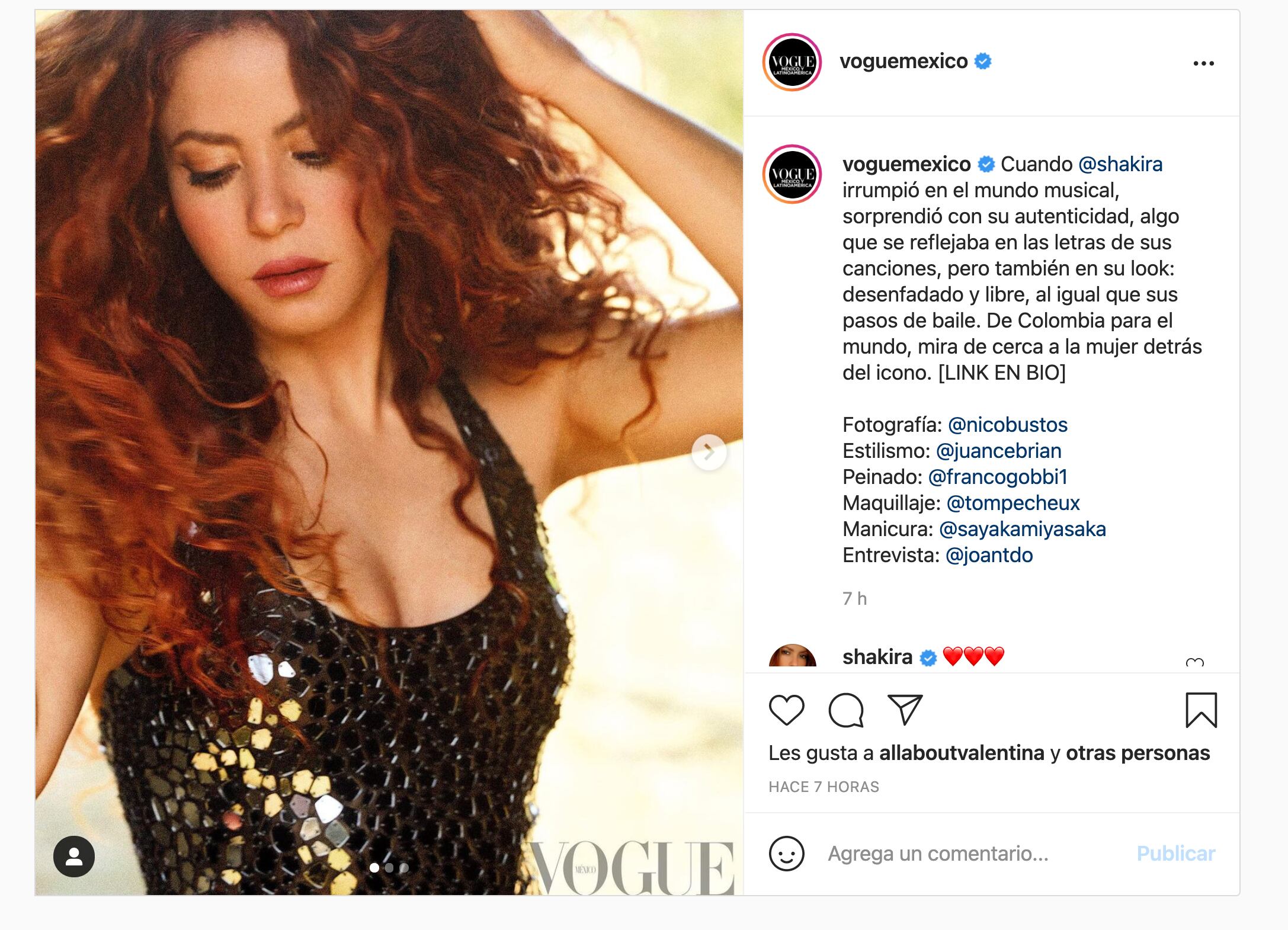 Shakira en la revista Vogue México