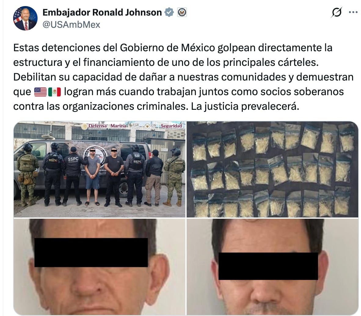 Ronald Johnson celebra las capturas de integrantes de Los Chapitos