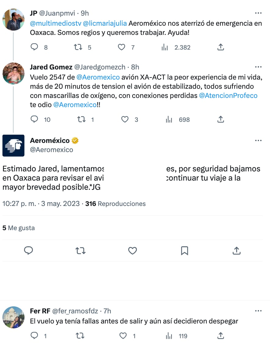 vuelo de Aeroméxico aterriza de emergencia