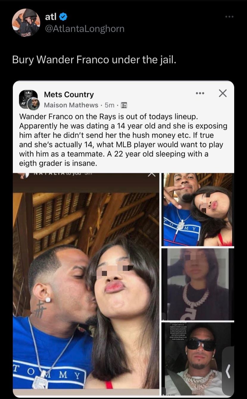 Una chica de 14 años acusa a Wander Franco de haberla engañado para mantener una relación en secreto.