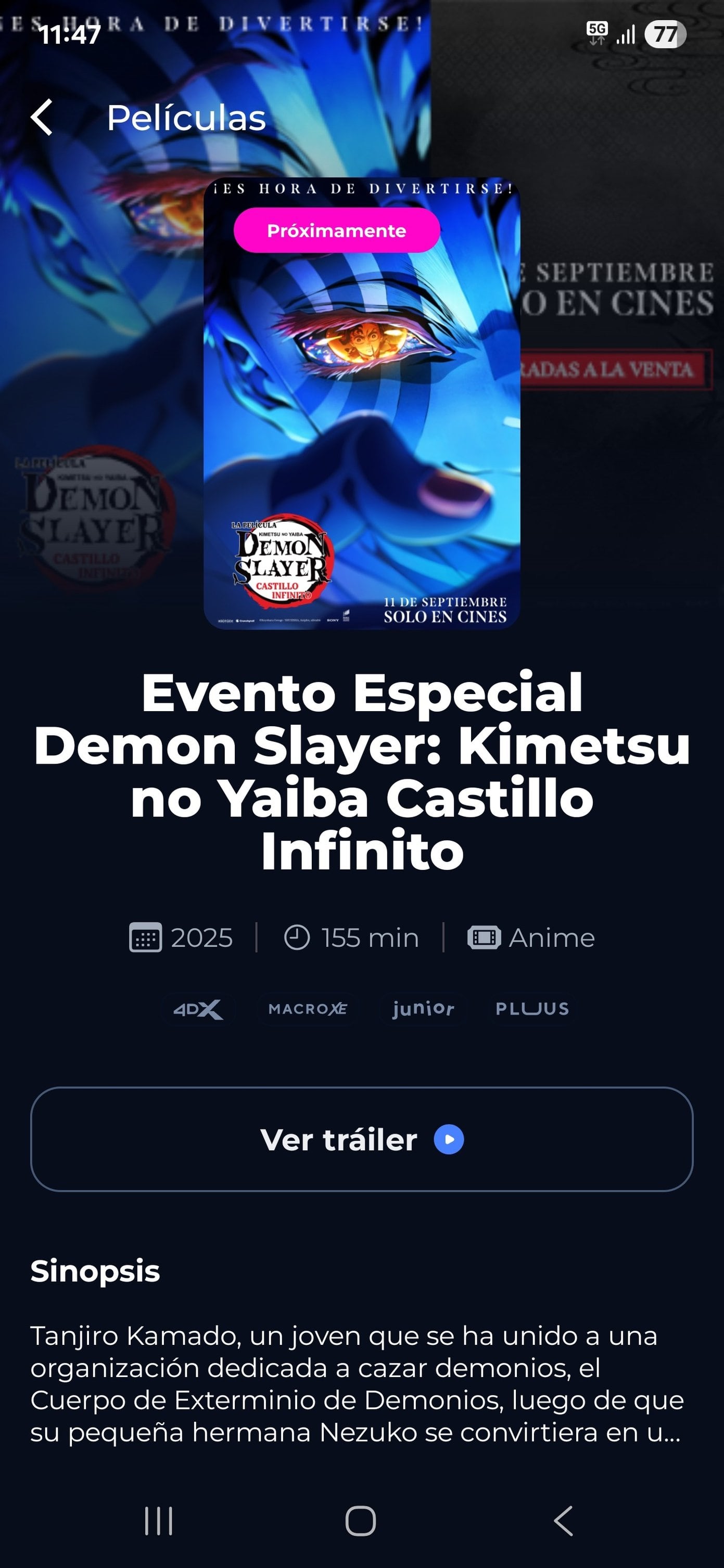 Evento especial de Demon Slayer: El Castillo Infinito en Cinépolis
