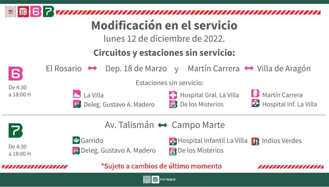 El Metrobús CDMX modificará su servicio y horarios el 11 y 12 de diciembre por e Día de la Virgen