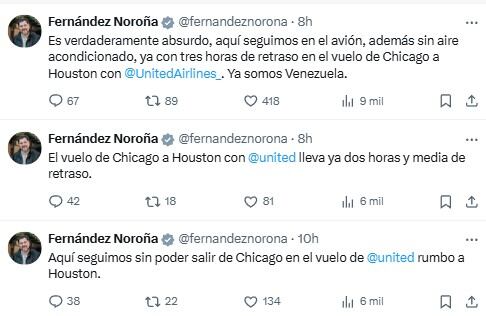 Gerardo Fernández Noroña queda atrapado en avión rumbo a Houston, Texas