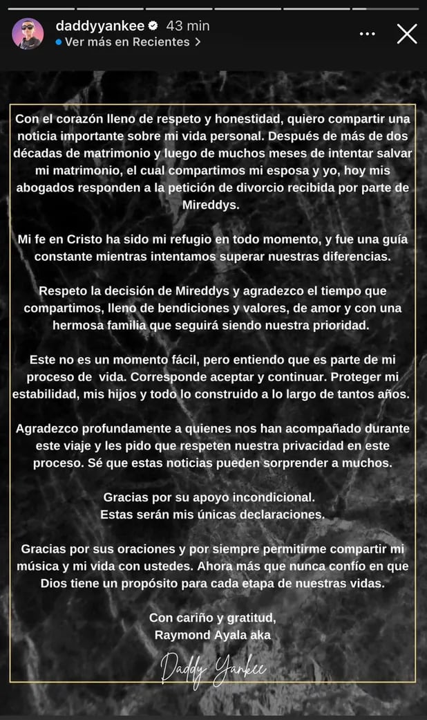 Mireddys González le pide el divorcio a Daddy Yankee