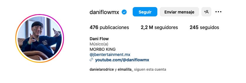 Seguidores de Dani Flow en Instagram.