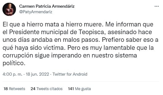 Tuit de Patricia Armendáriz