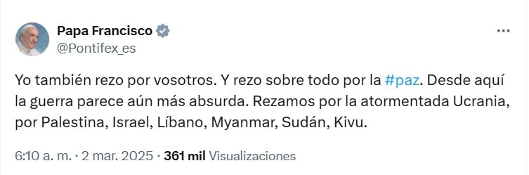 Papa Francisco agradece jornada de oración