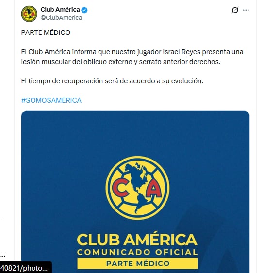 Israel Reyes, baja del América