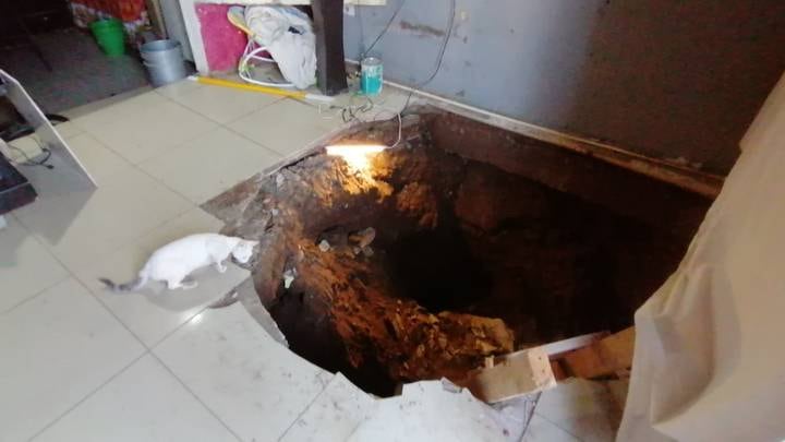Socavón en casa de Culiacán por narcotúnel