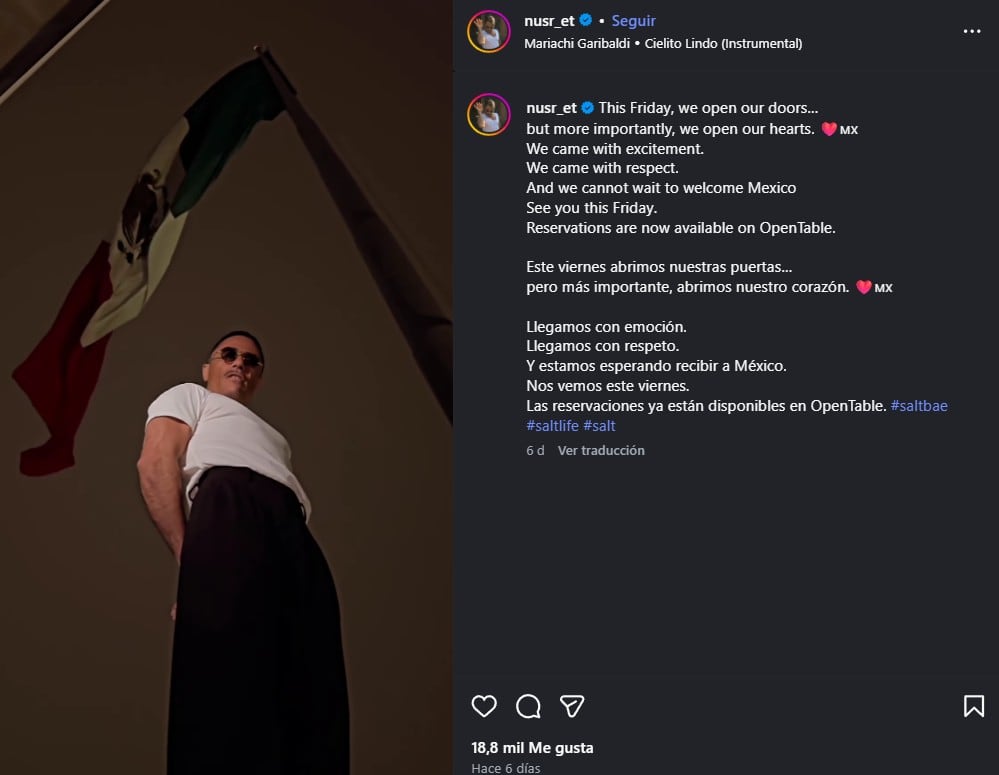 El primer restaurante de Salt Bae ya abrió en México