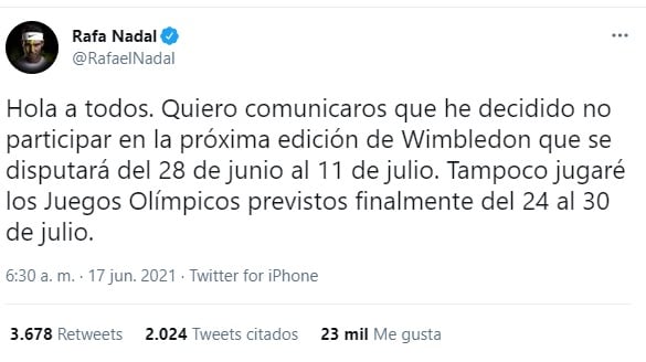 Publicación de Rafael Nadal