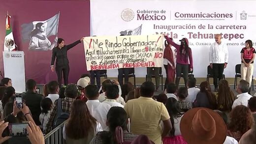 María Elena Ríos irrumpió en evento de Claudia Sheinbaum en Oaxaca; esto dijo contra Salomón Jara