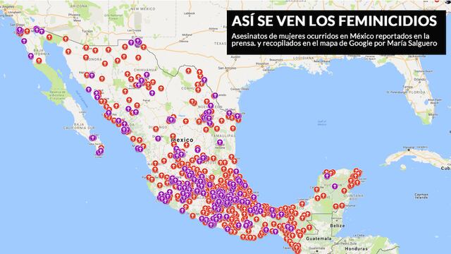 Mapa de feminicidios en México.