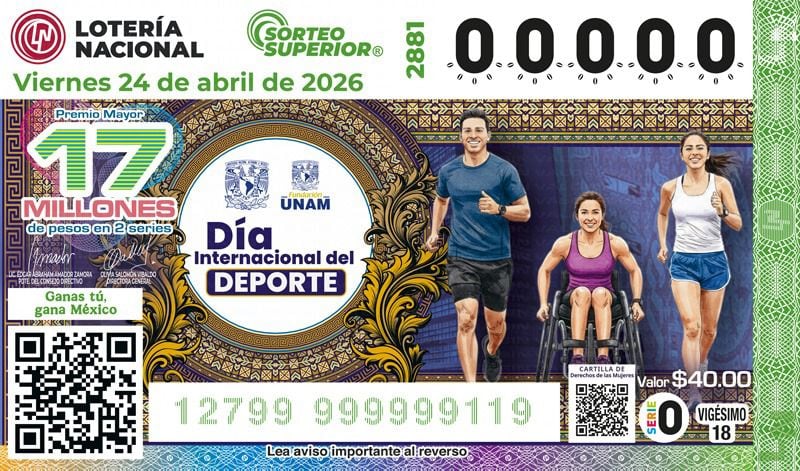 Lotería Nacional presenta sorteo conmemorativo del Día del Deporte en México.