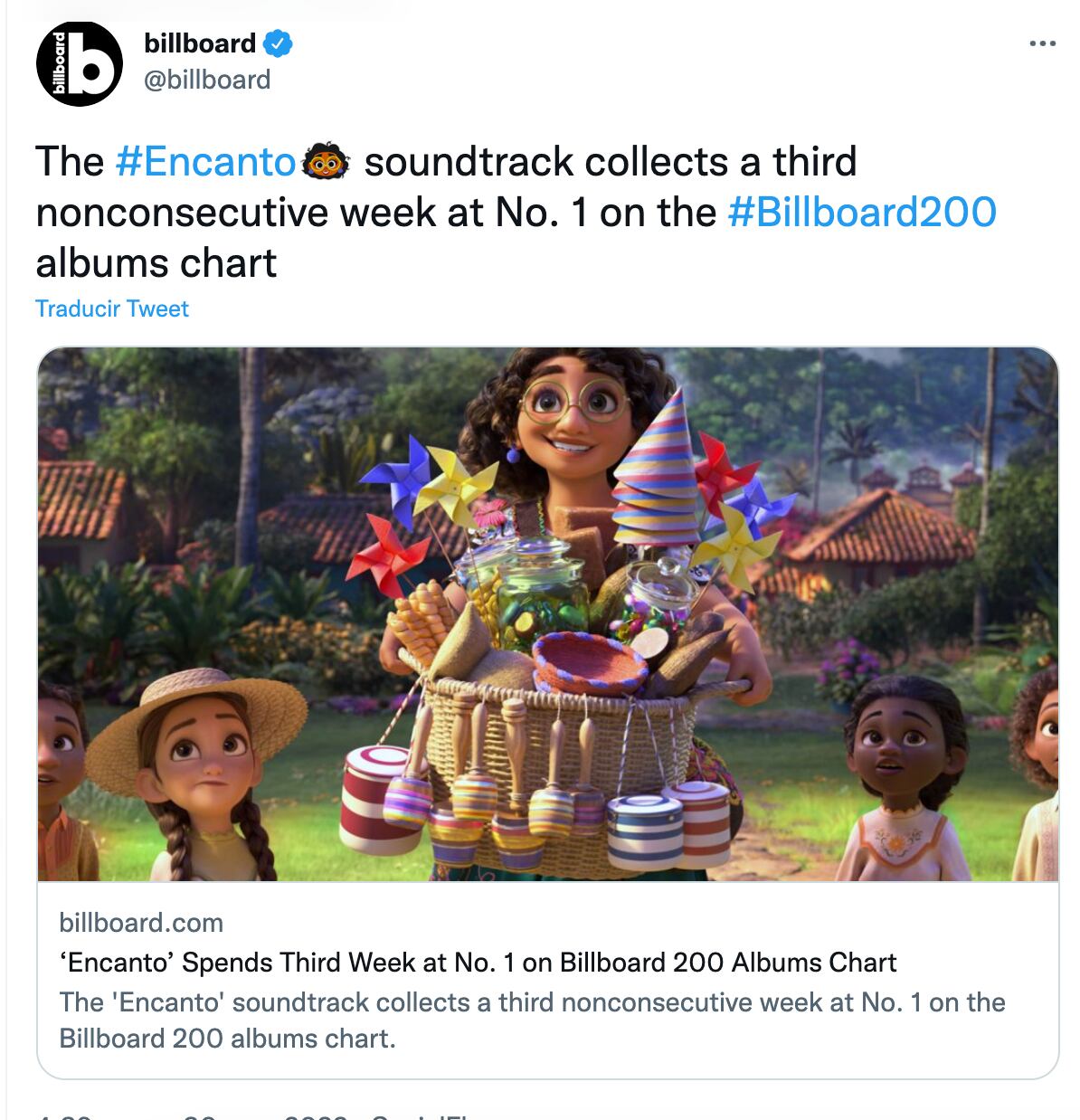 'Encanto' acumula tres semanas en el número 1 de Billboard