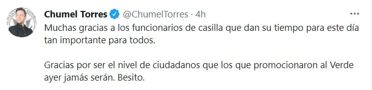 Chumel Torres agradece a funcionarios de casillas