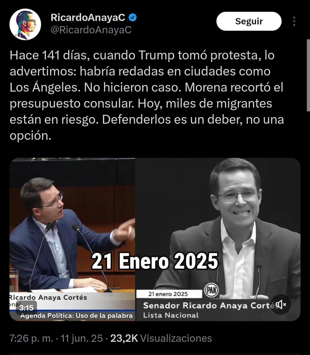 Ricardo Anaya sobre redadas en Los Ángeles.