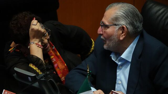 La senadora Ernestina Godoy y el coordinador morenista Adán Augusto López durante sesión en el Senado