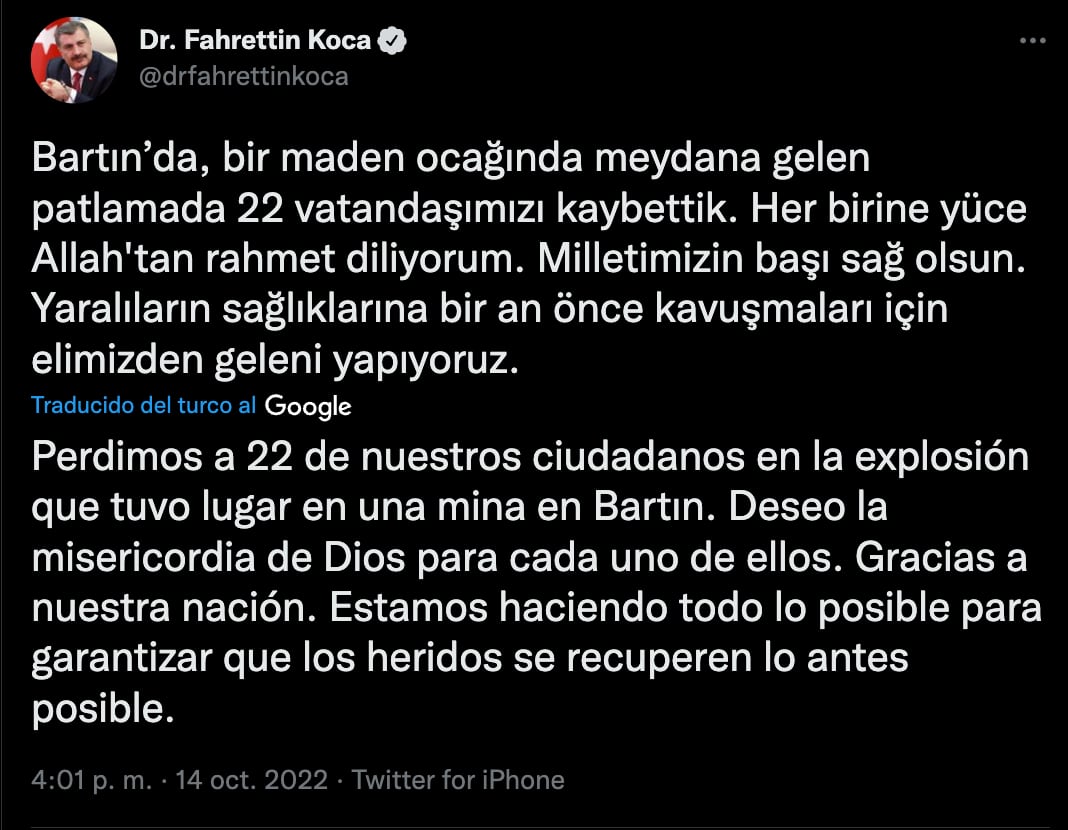 Explosión en mina de Turquía deja casi 50 personas atrapadas