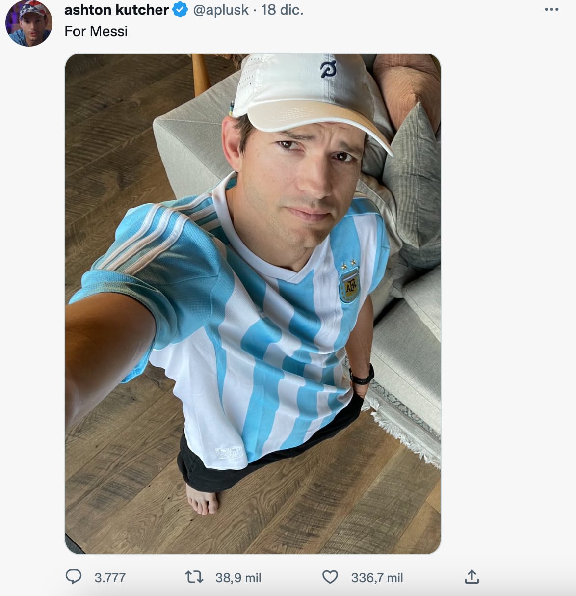Ashton Kutcher felicita a Lionel Messi y a Argentina por ganar el Mundial en Qatar 2022