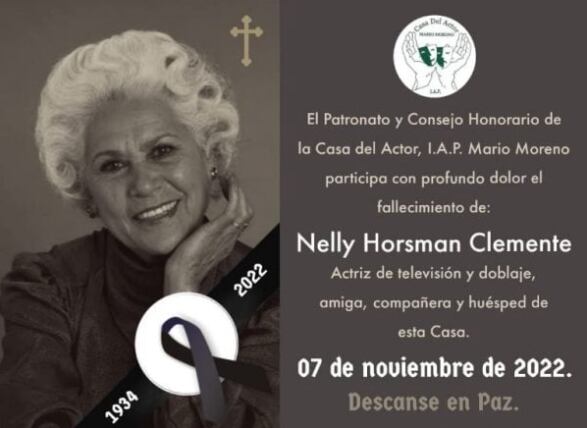 Comunicado muerte de Nelly Horsman Clemente