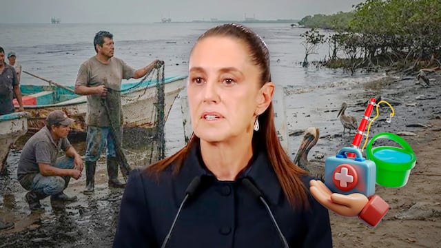 Sheinbaum promete apoyo a pescadores tras derrame en el Golfo de México