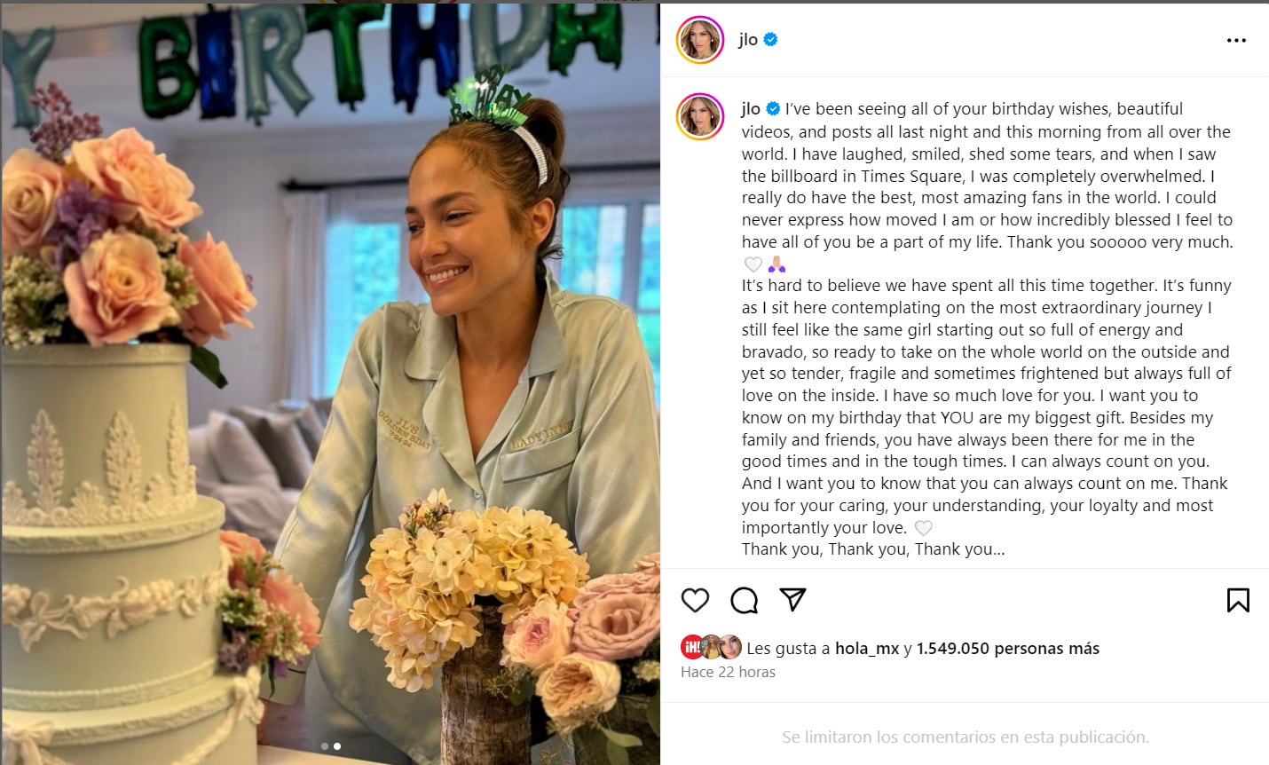 Jennifer Lopez en su cumpleaños