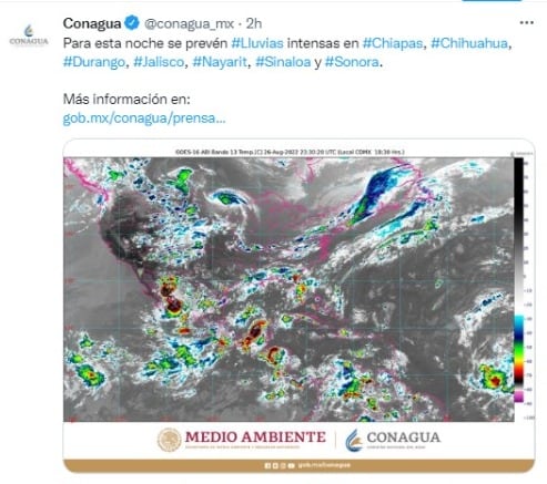 Conagua alerta por posibles lluvias intensas en Sinaloa y otros 6 estados