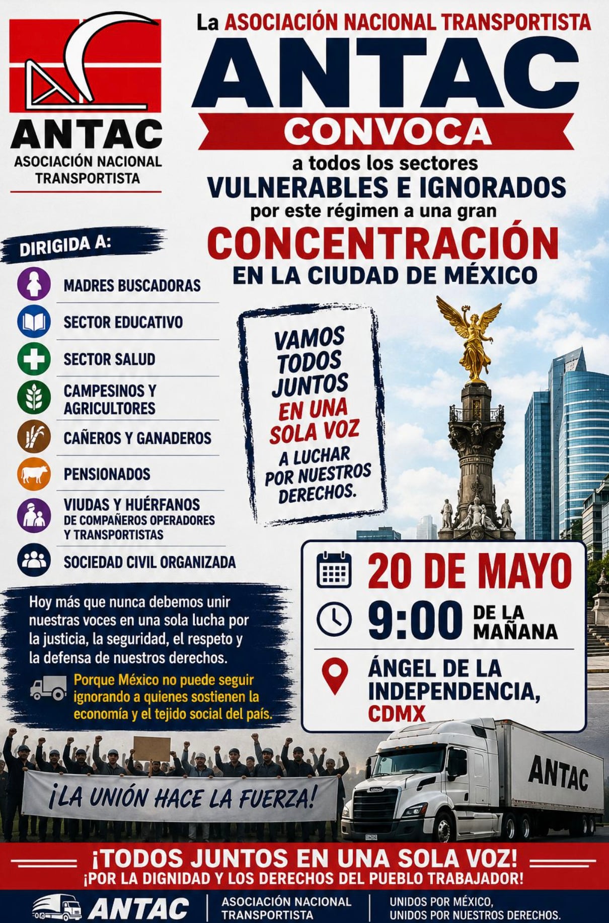 ANTAC convoca a movilización en la CDMX el 20 de abril