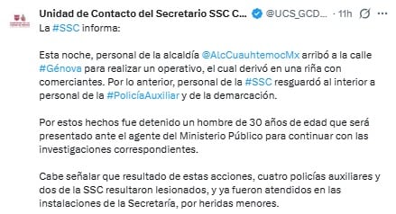 SSC informa sobre agresión a Alessandra Rojo de la Vega y su equipo.