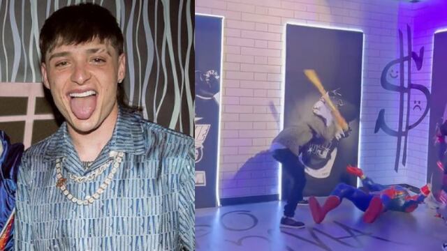 Peso pluma celebra su cumpleaños rompiendo una piñata con su cara